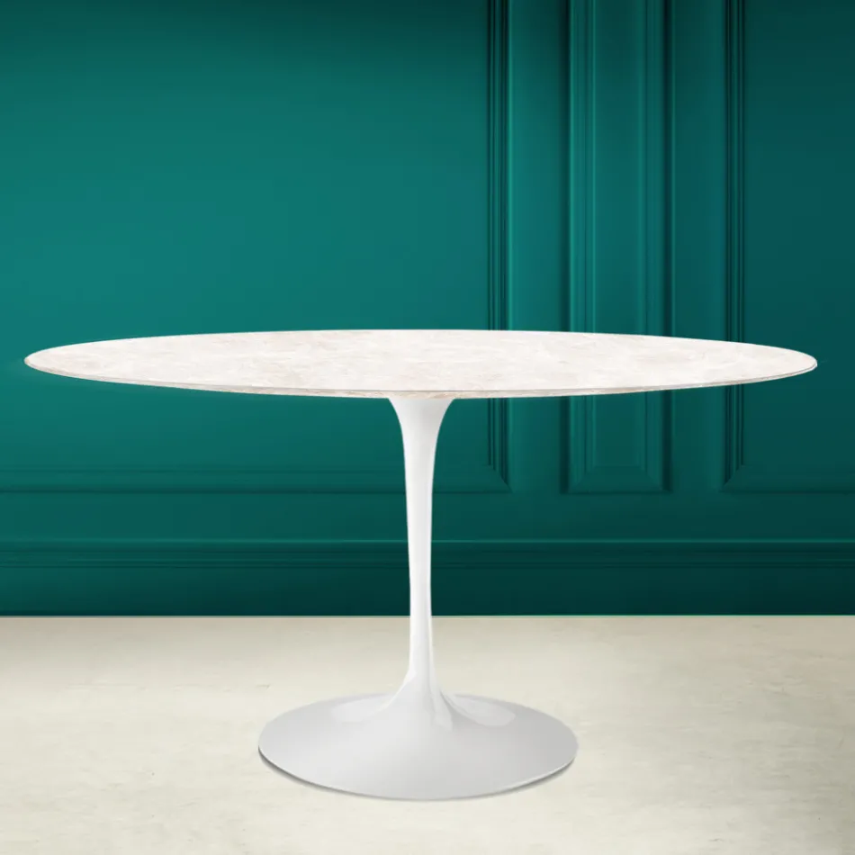 Tulpentisch Eero Saarinen H 73 Oval in Diamant Creme Keramik Made in Italy - Scharlachrot Viadurini