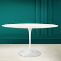 Tulip Eero Saarinen H 73 Ovaler Tisch aus Keramik, Diamantcreme, hergestellt in Italien – Scharlachrot