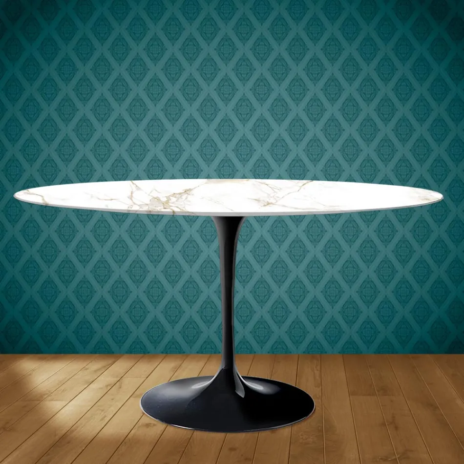Tulpentisch Eero Saarinen H 73 Oval aus Keramik Entzo Made in Italy - Scharlachrot Viadurini