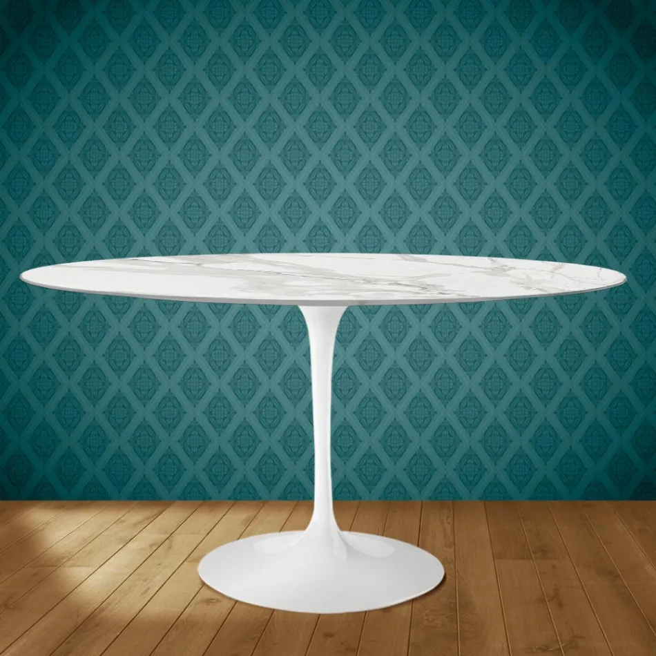 Tulpentisch Eero Saarinen H 73 Oval aus Keramik Morpheus Made in Italy - Scharlachrot Viadurini