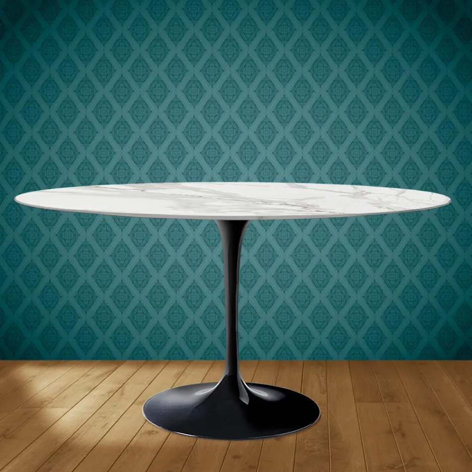Tulpentisch Eero Saarinen H 73 Oval aus Keramik Morpheus Made in Italy - Scharlachrot Viadurini