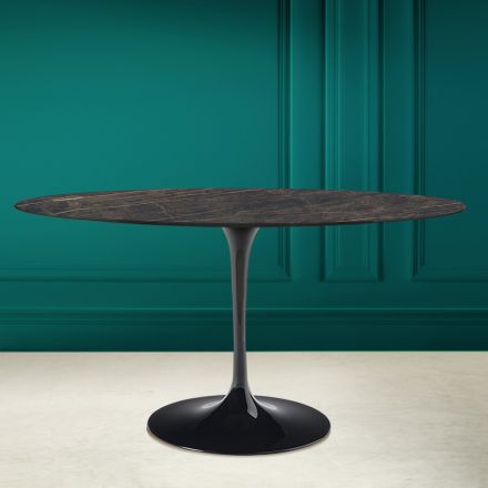 Tulpentisch Eero Saarinen H 73 Oval aus Noir Desire-Keramik, hergestellt in Italien – Scharlachrot Viadurini