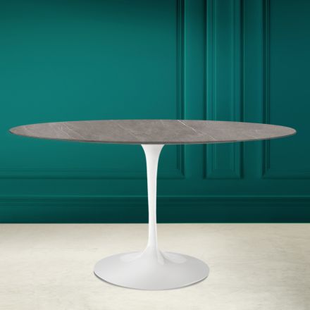 Tulpentisch Eero Saarinen H 73 Oval aus Keramik Pietra Grau Made in Italy - Scharlachrot Viadurini