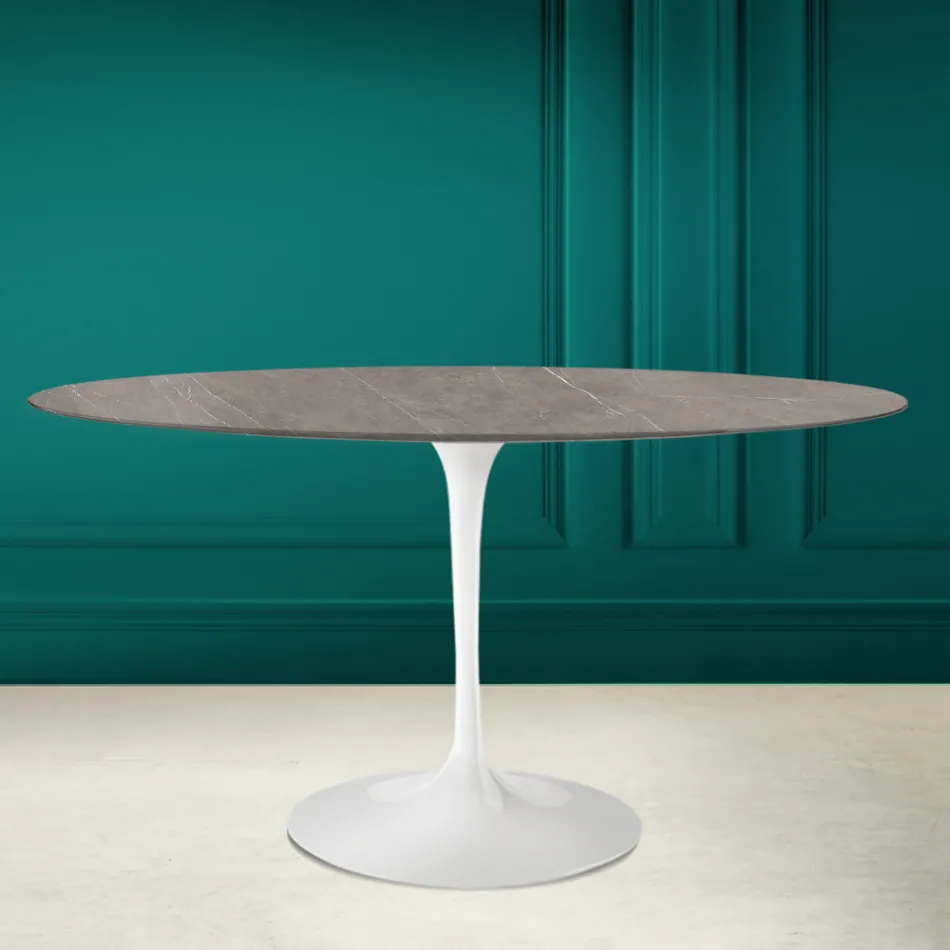 Tulpentisch Eero Saarinen H 73 Oval aus Keramik Pietra Grau Made in Italy - Scharlachrot Viadurini
