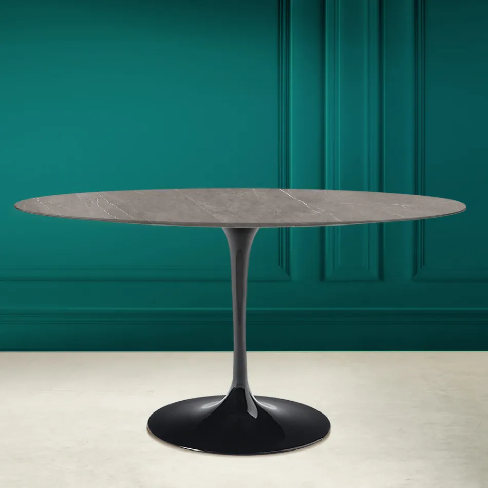 Tulpentisch Eero Saarinen H 73 Oval aus Keramik Pietra Grau Made in Italy - Scharlachrot Viadurini