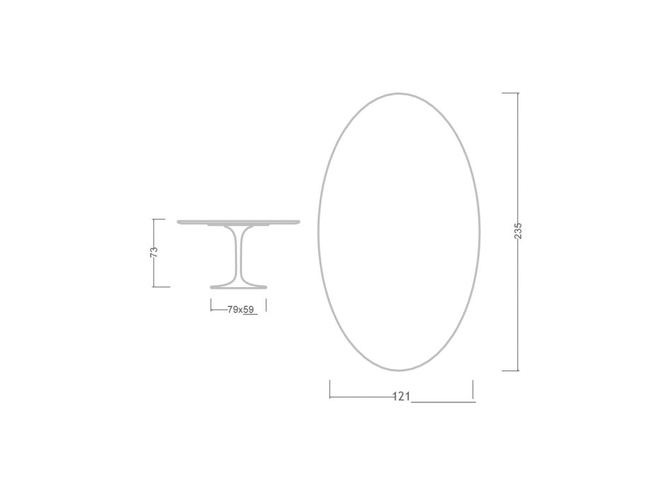 Tulpentisch Eero Saarinen H 73 Oval aus vollgeäderter Statuenkeramik – Scharlachrot Viadurini