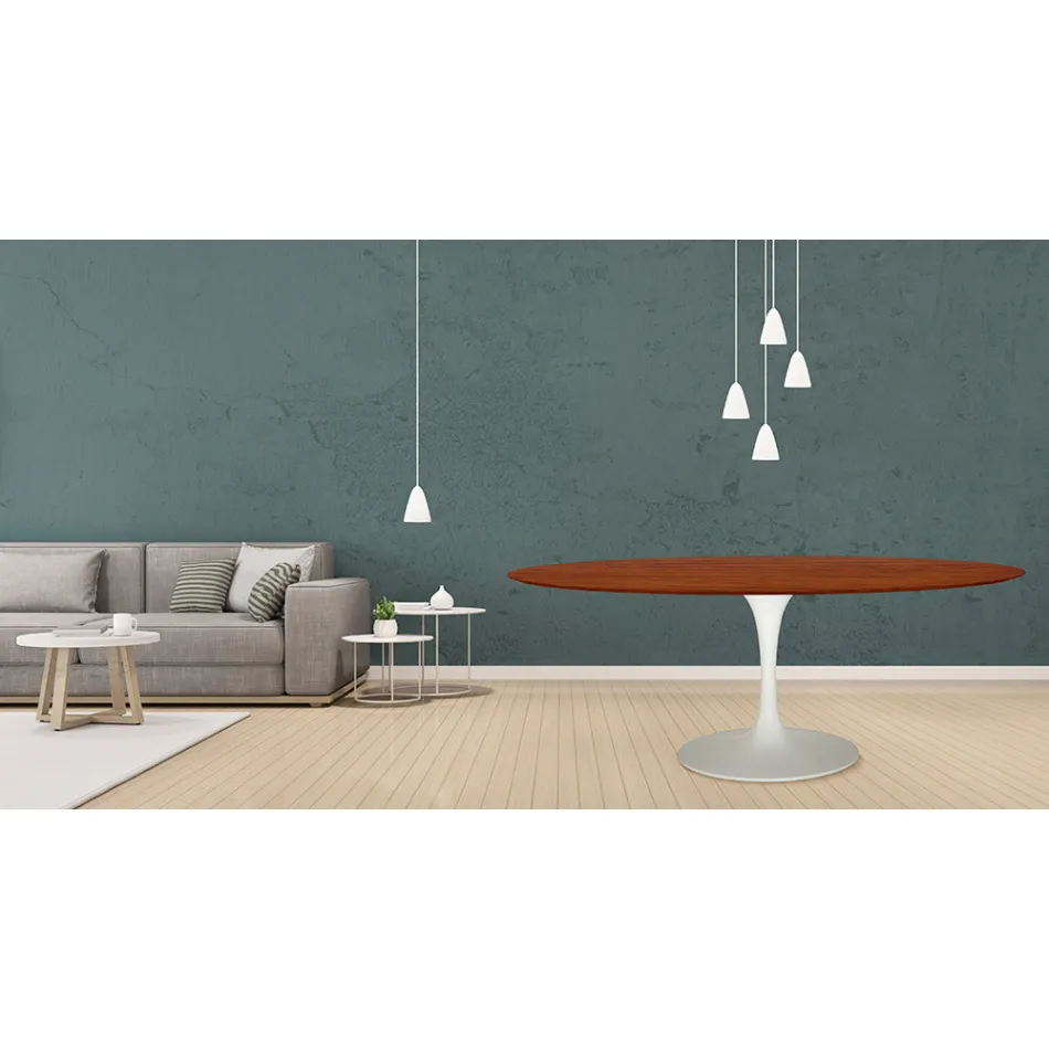 Tulpentisch Eero Saarinen H 73 Oval in Kirsche gebeizt Eiche Made in Italy - Scharlachrot Viadurini