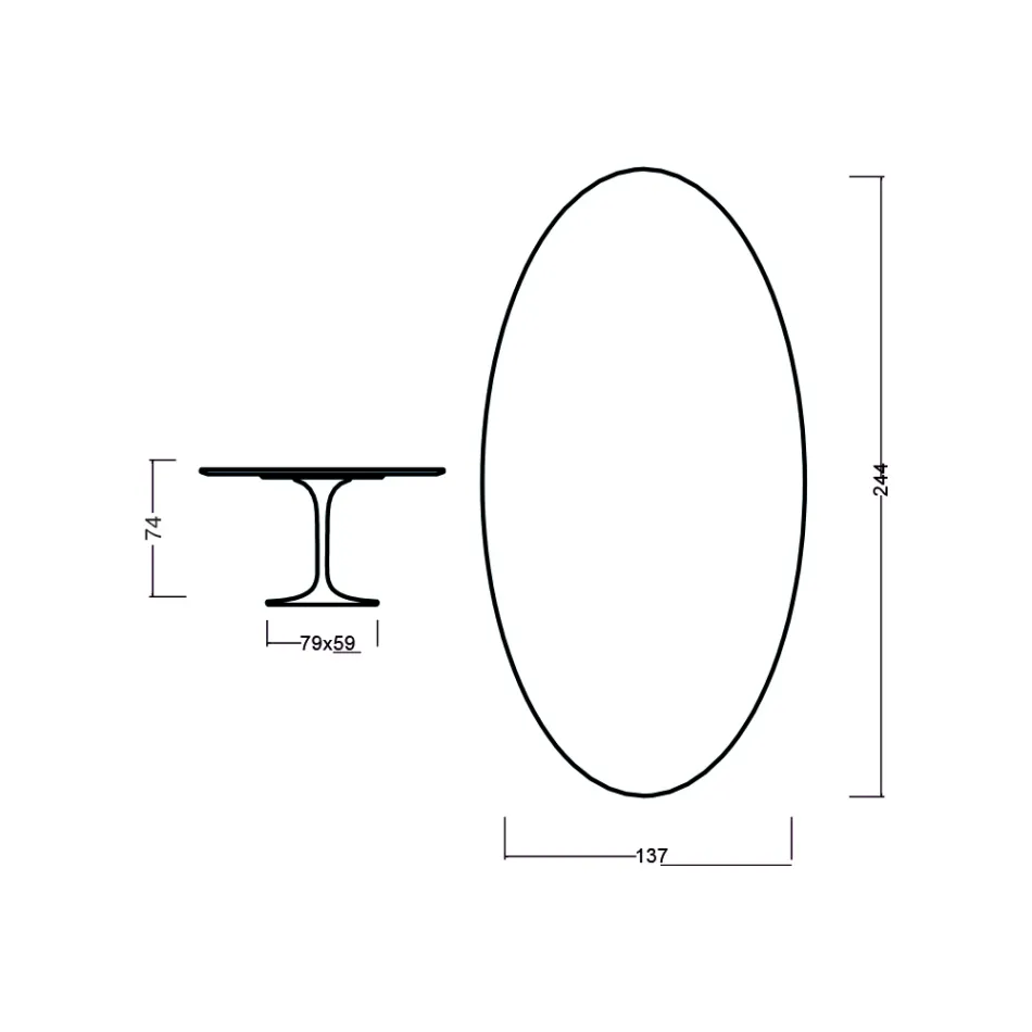 Eero Saarinen Tulip Tisch H 73 Oval aus schwarz gebeizter Eiche Made in Italy - Scharlachrot Viadurini