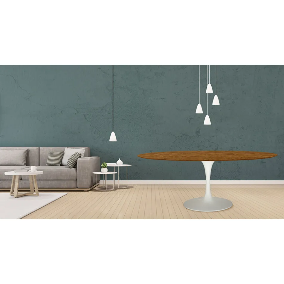 Eero Saarinen Tulpentisch H 73 Oval aus heller, nussbaumfarben gebeizter Eiche Made in Italy - Scharlachrot Viadurini