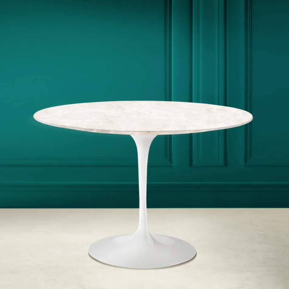 Tulpen Tisch Eero Saarinen H 73 Rund in Diamant Creme Keramik Made in Italy - Scharlachrot Viadurini
