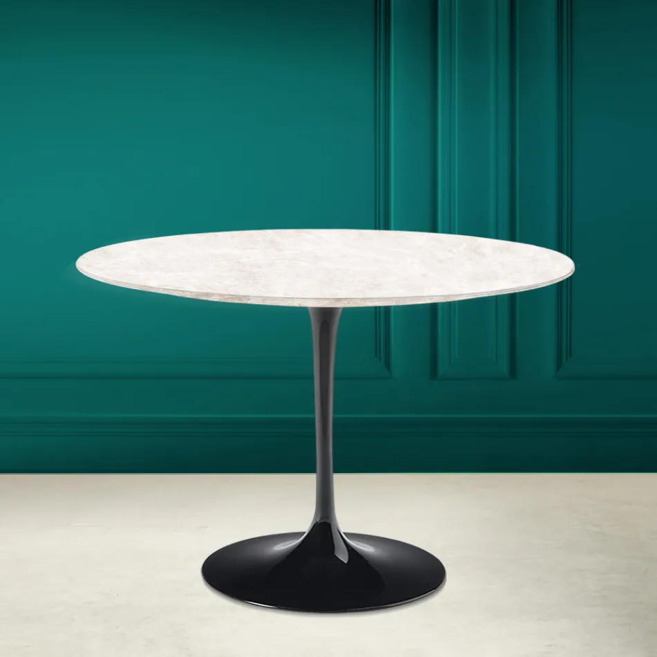 Tulpen Tisch Eero Saarinen H 73 Rund in Diamant Creme Keramik Made in Italy - Scharlachrot Viadurini