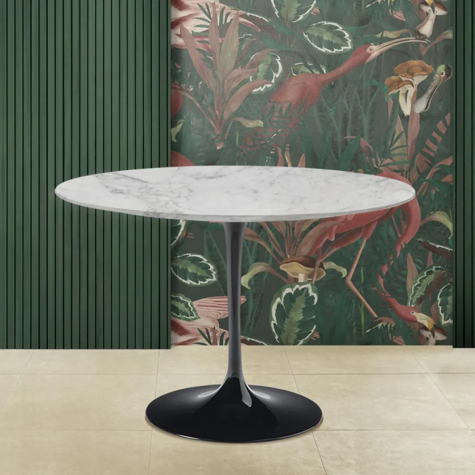 Eero Saarinen Tulip Tisch H 73 Rund aus Arabescato Marmor Made in Italy - Scharlachrot Viadurini
