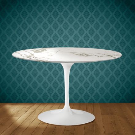 Eero Saarinen Tulip Tisch H 74 in Aura 22 Keramik Made in Italy - Scarlet Viadurini
