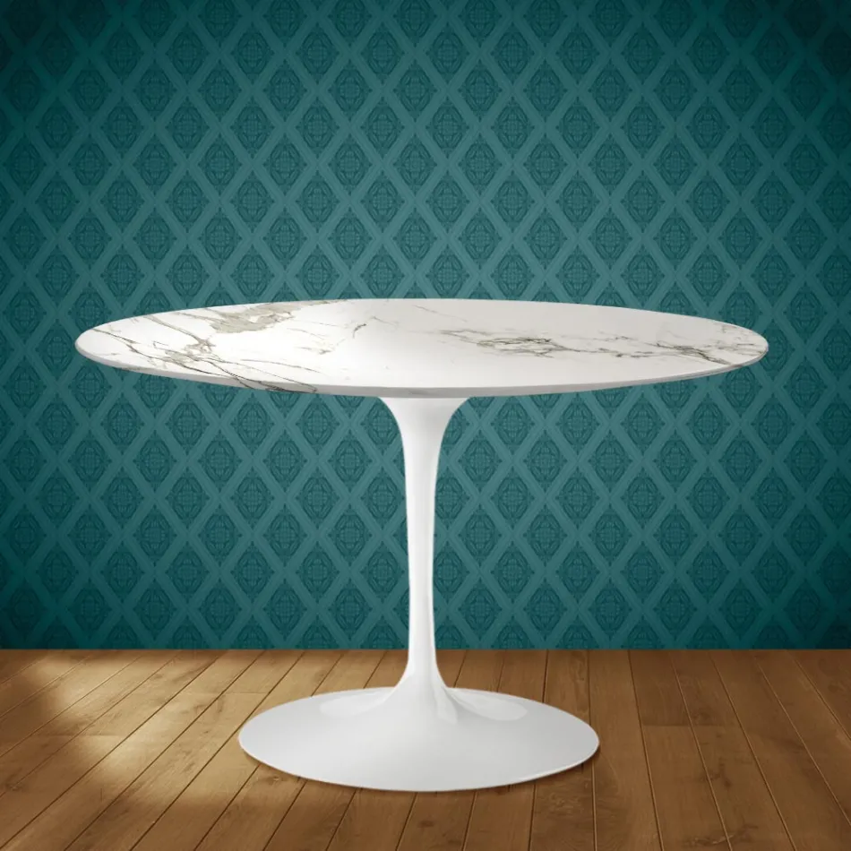 Eero Saarinen Tulip Tisch H 74 in Aura 22 Keramik Made in Italy - Scarlet Viadurini
