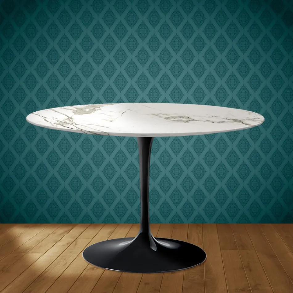 Eero Saarinen Tulip Tisch H 74 in Aura 22 Keramik Made in Italy - Scarlet Viadurini