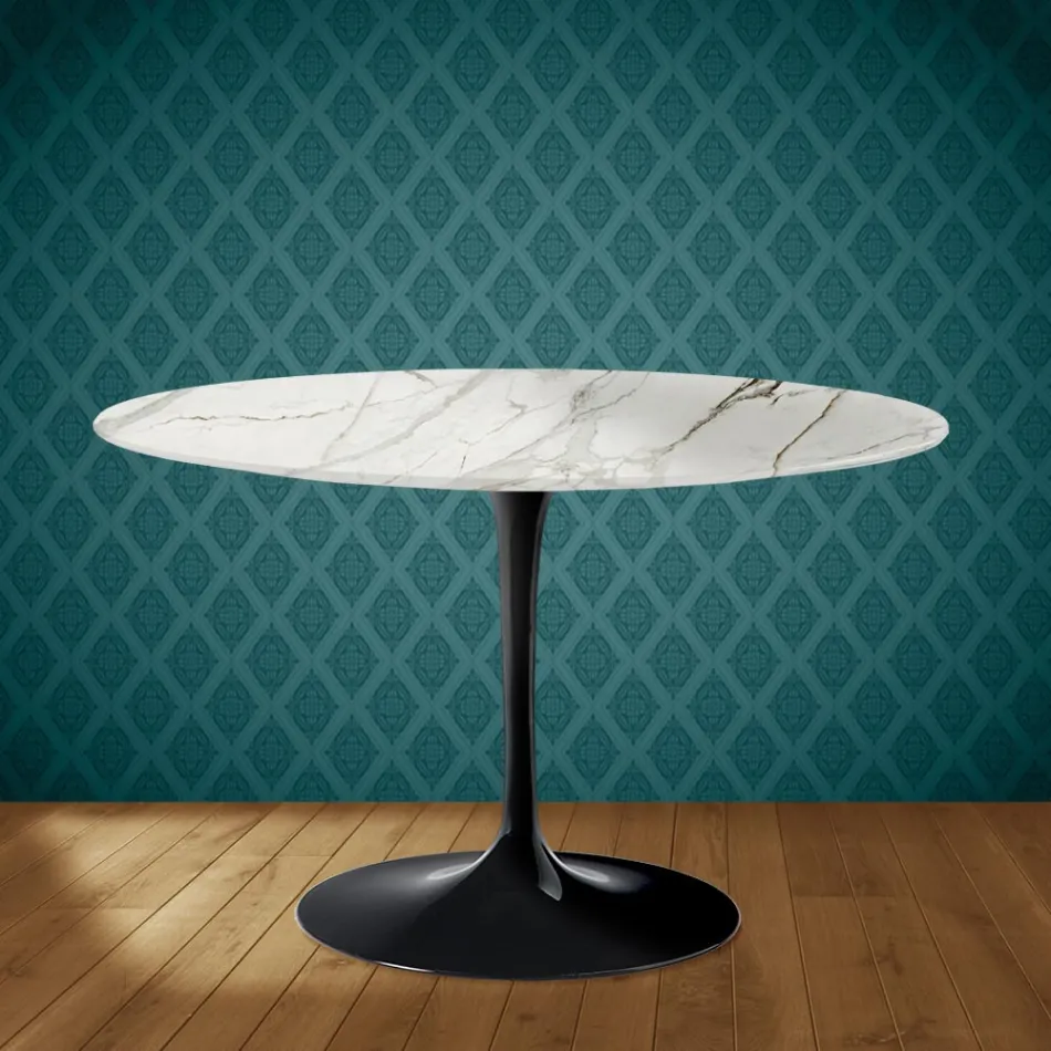 Eero Saarinen Tulip Tisch H 74 Zoll Polierte Keramik Hergestellt in Italien - Scharlachrot Viadurini