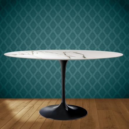 Eero Saarinen Tulip Tisch H 74 Oval aus Keramik Aura 22 Hergestellt in Italien - Scharlachrot Viadurini