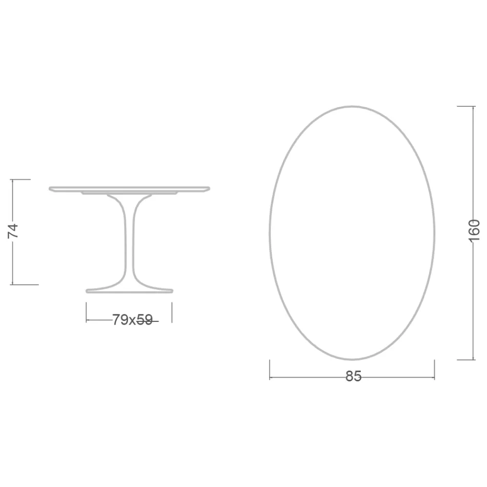 Eero Saarinen Tulip Tisch H 74 Oval aus Marmorio Keramik Hergestellt in Italien - Scharlachrot Viadurini