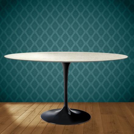 Eero Saarinen Tulip Tisch H 74 Oval aus Marmorio Keramik Hergestellt in Italien - Scharlachrot Viadurini