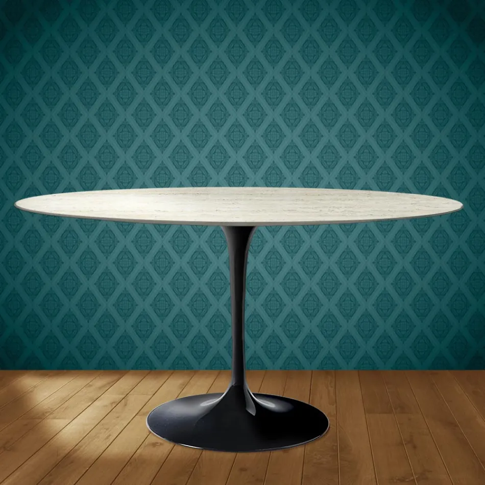Eero Saarinen Tulip Tisch H 74 Oval aus Marmorio Keramik Hergestellt in Italien - Scharlachrot Viadurini