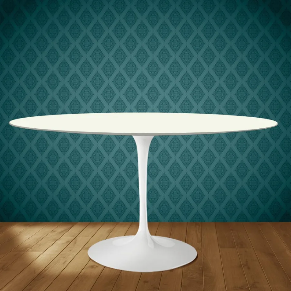 Eero Saarinen Tulpentisch H 74 Oval aus Moonè Keramik, hergestellt in Italien - Scharlachrot Viadurini