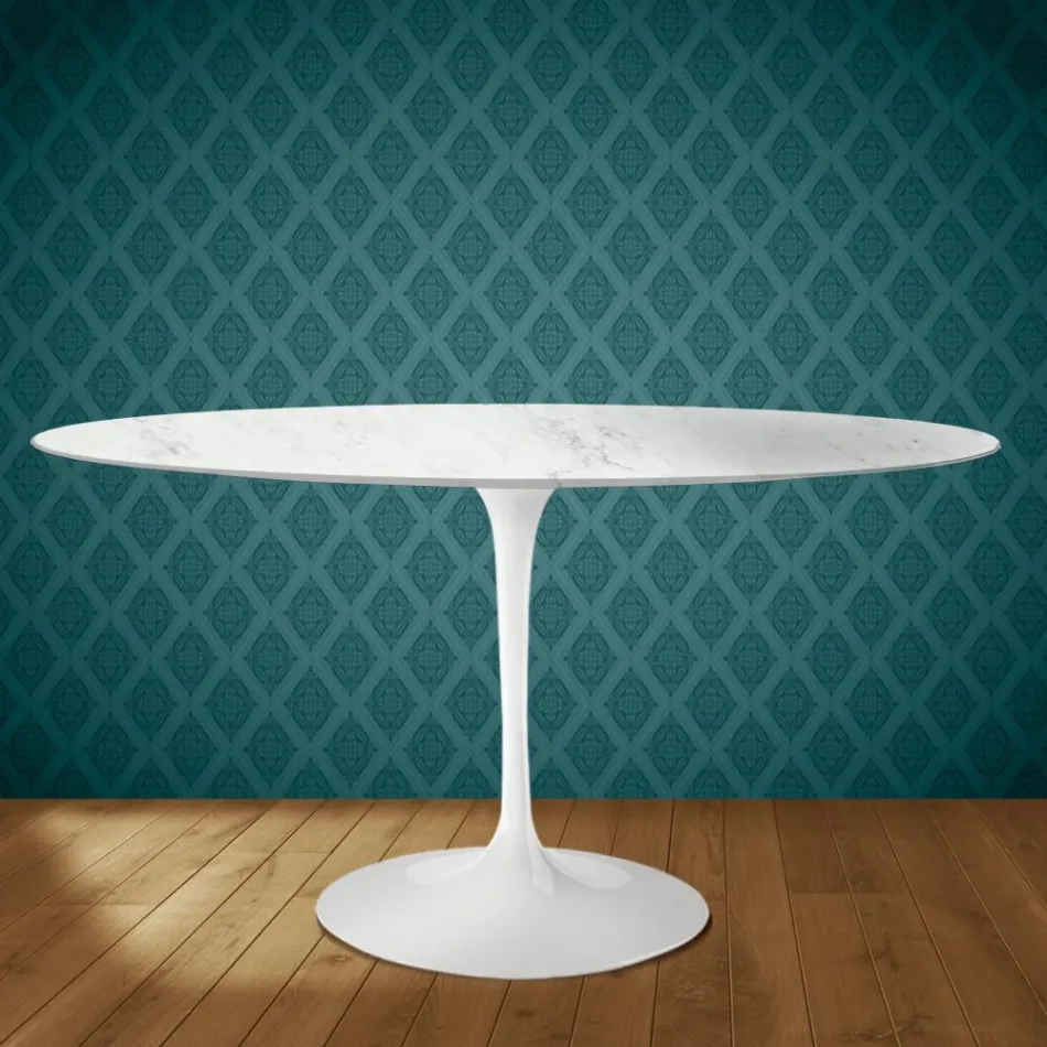 Eero Saarinen Tulpentisch H 74 Oval aus Salina-Keramik, hergestellt in Italien - Scharlachrot Viadurini