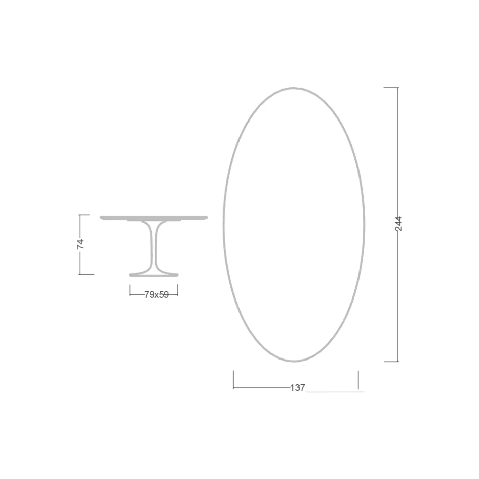 Eero Saarinen Tulpentisch H 74 Oval aus Salina-Keramik, hergestellt in Italien - Scharlachrot Viadurini