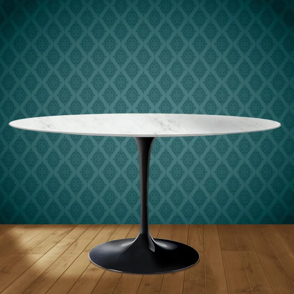 Eero Saarinen Tulpentisch H 74 Oval aus Salina-Keramik, hergestellt in Italien - Scharlachrot Viadurini