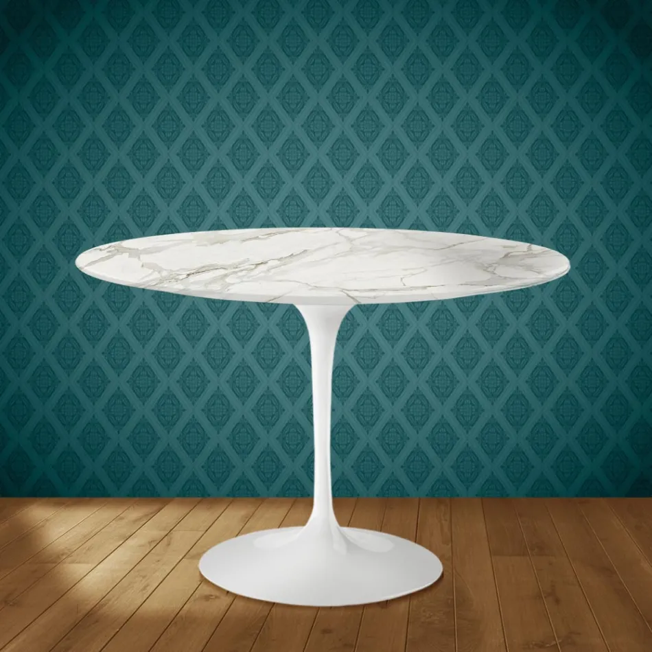 Eero Saarinen Tulpentisch H 74 Rund aus glänzender Keramik, hergestellt in Italien - Scharlachrot Viadurini