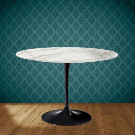 Eero Saarinen Tulpentisch H 74 Rund aus glänzender Keramik, hergestellt in Italien - Scharlachrot Viadurini