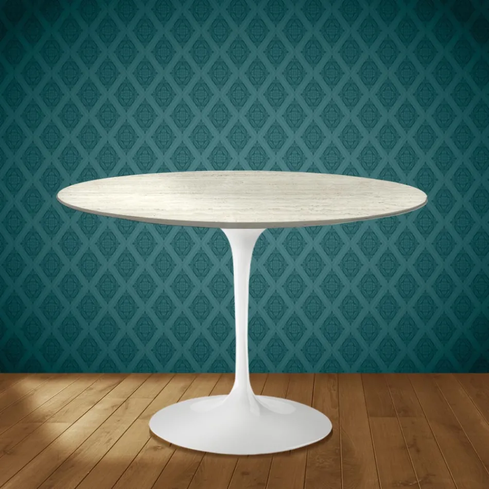 Eero Saarinen Tulip Tisch H 74 Rund aus Marmorio Keramik Hergestellt in Italien - Scharlachrot Viadurini