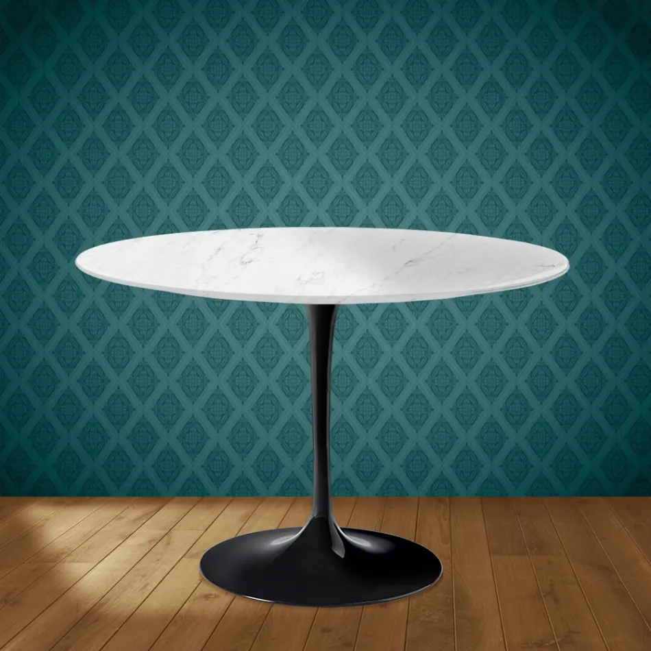Eero Saarinen Tulpentisch H 74 Rund aus Salina-Keramik, hergestellt in Italien - Scharlachrot Viadurini
