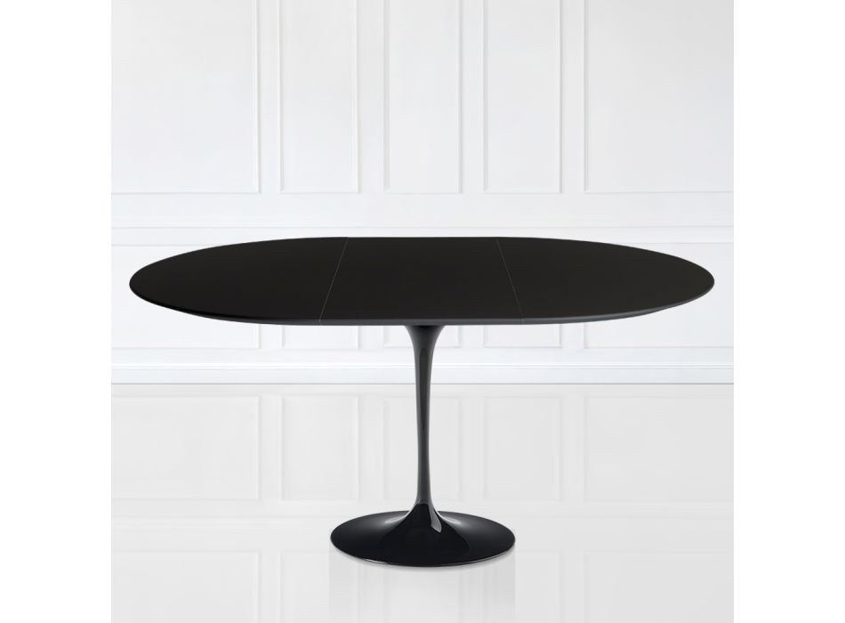 Tulip Saarinen H 73 Ausziehbarer Tisch aus schwarzem Flüssiglaminat, hergestellt in Italien – Scharlachrot Viadurini