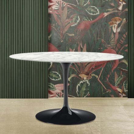 Saarinen Tulip Tisch H 73 mit ovaler Carrara-Marmorplatte, hergestellt in Italien – Scharlachrot Viadurini
