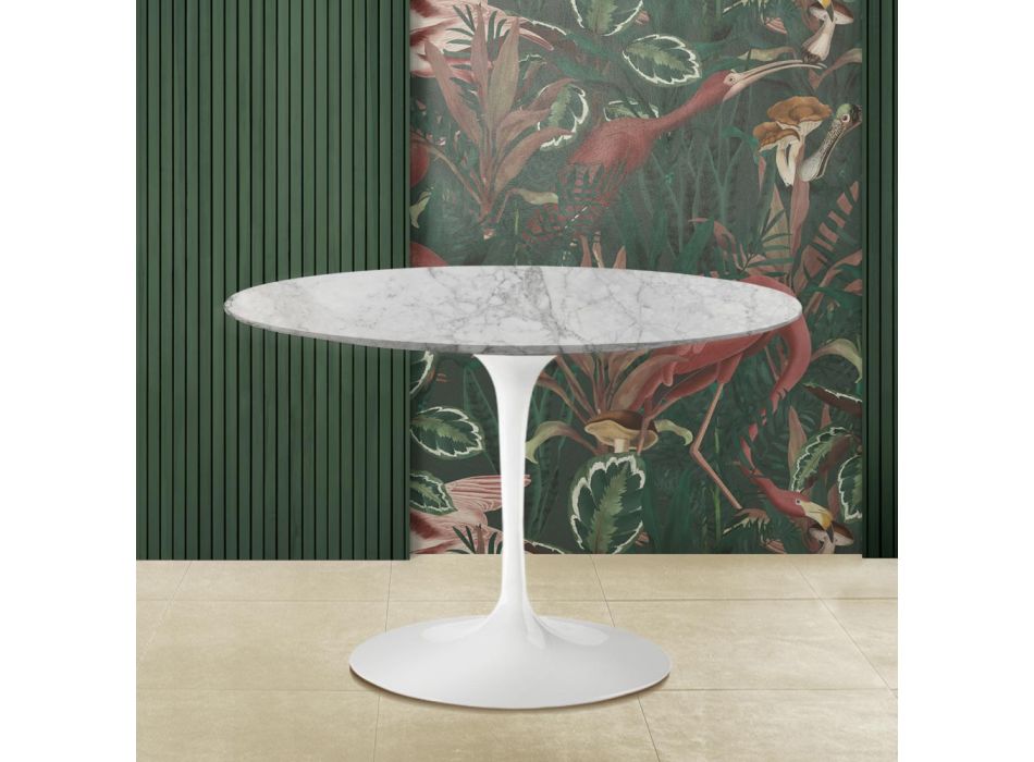 Tulip Saarinen Tisch H 73 mit runder Platte aus Arabescato-Marmor, hergestellt in Italien Viadurini