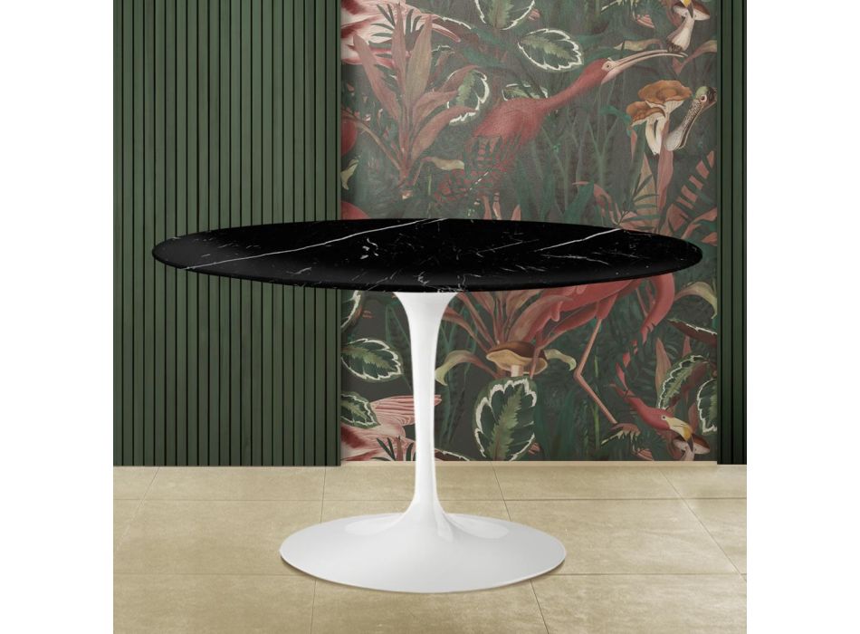 Tulip Saarinen Tisch H 73 mit runder Platte aus schwarzem Marquinia-Marmor, hergestellt in Italien – Scharlachrot Viadurini