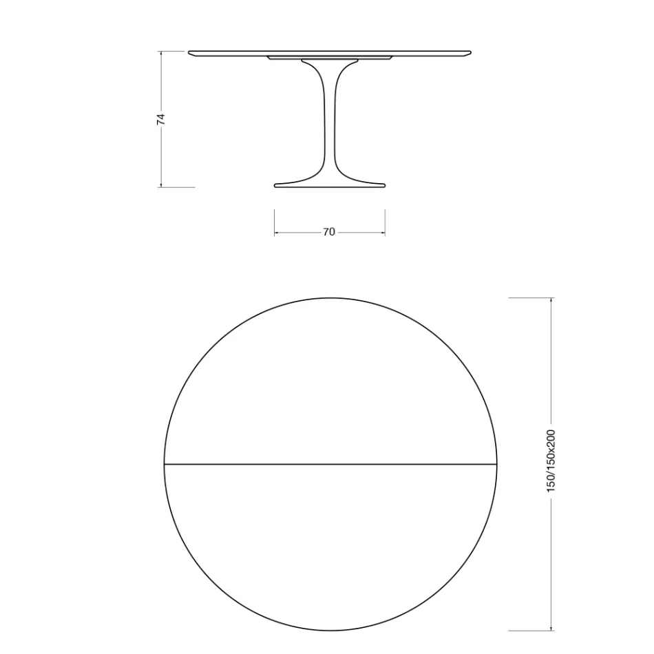 Saarinen Tulip Tisch H 74 ausziehbar in schwarzem Flüssiglaminat, hergestellt in Italien - Scarlet Viadurini