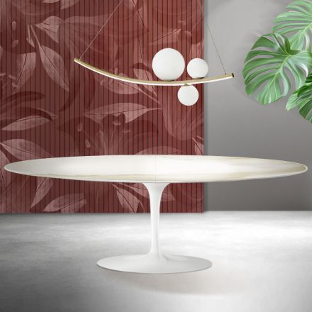 Saarinen Tulip Tisch H 74 cm ausziehbar in Florim Calacatta Gold Matt Keramik - Scharlachrot Viadurini