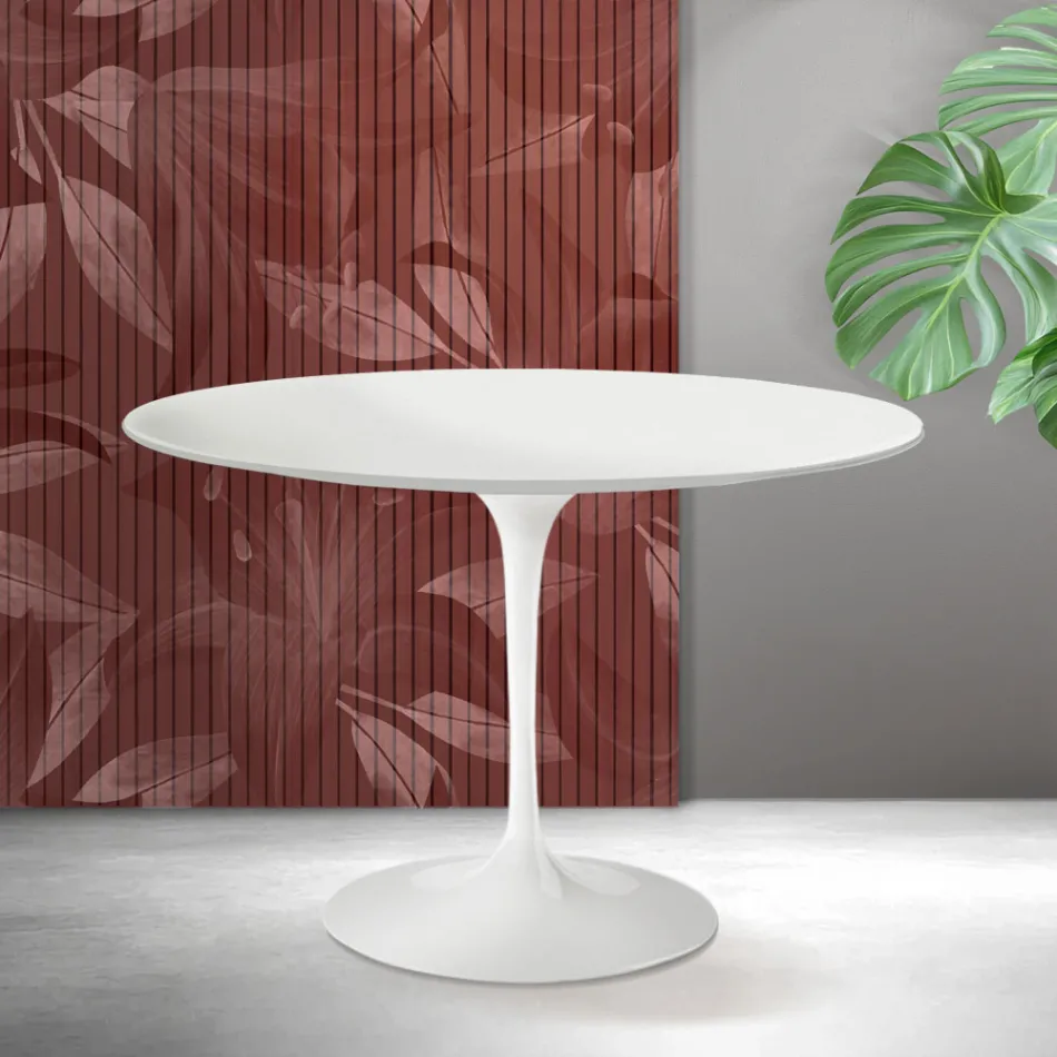 Saarinen Tulpentisch H 74 cm in Mattweiß Florim Keramik - Scharlachrot Viadurini
