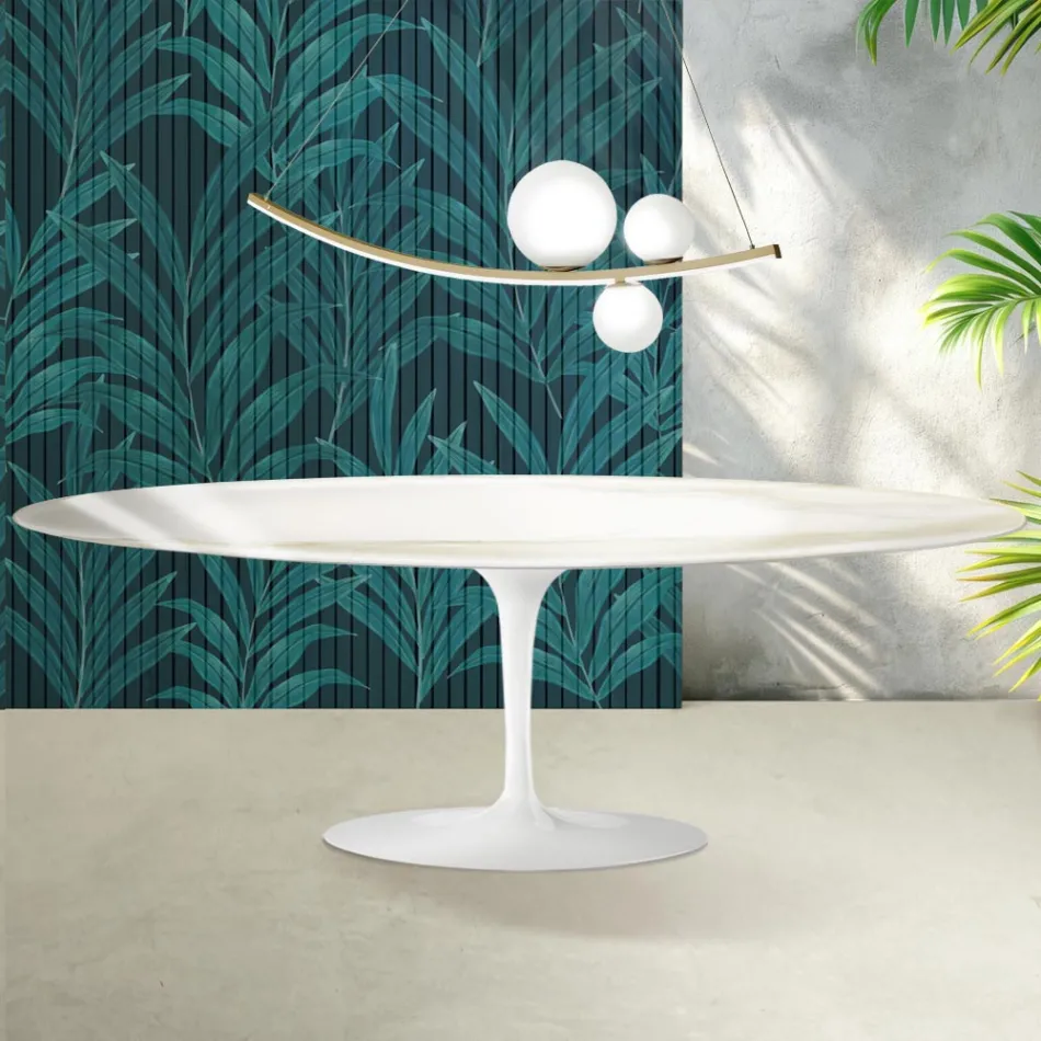 Saarinen Tulip Tisch H 74 cm in Florim Calacatta Gold Glanzkeramik - Scharlachrot Viadurini