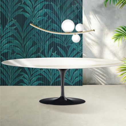 Saarinen Tulip Tisch H 74 cm in Florim Calacatta Gold Glanzkeramik - Scharlachrot Viadurini