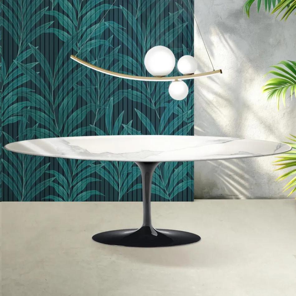 Tulip Saarinen Tisch H 74 cm aus Florim Statuario Lucido Keramik – Scharlachrot Viadurini