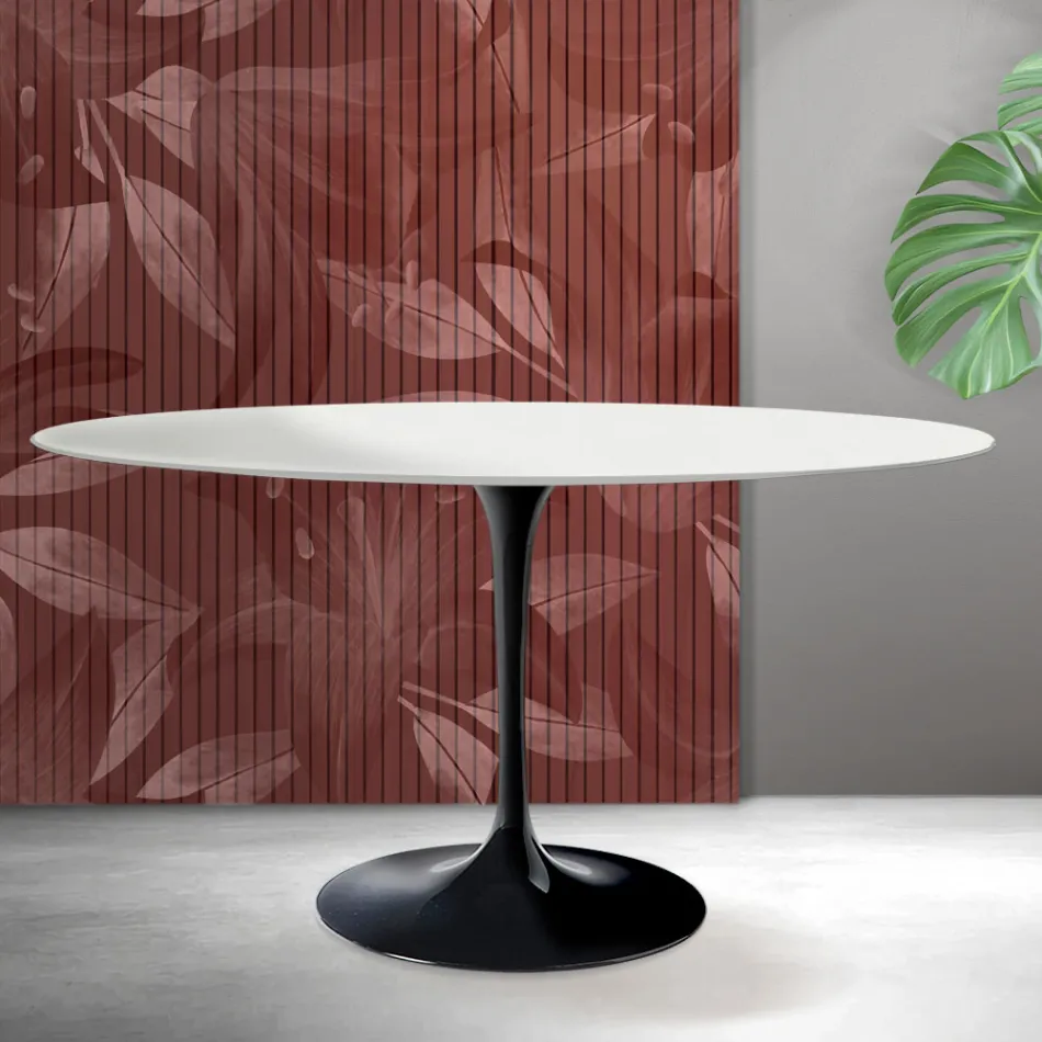 Tulip Saarinen Tisch H 74 cm Rund in Weiß Florim Keramik - Scharlachrot Viadurini
