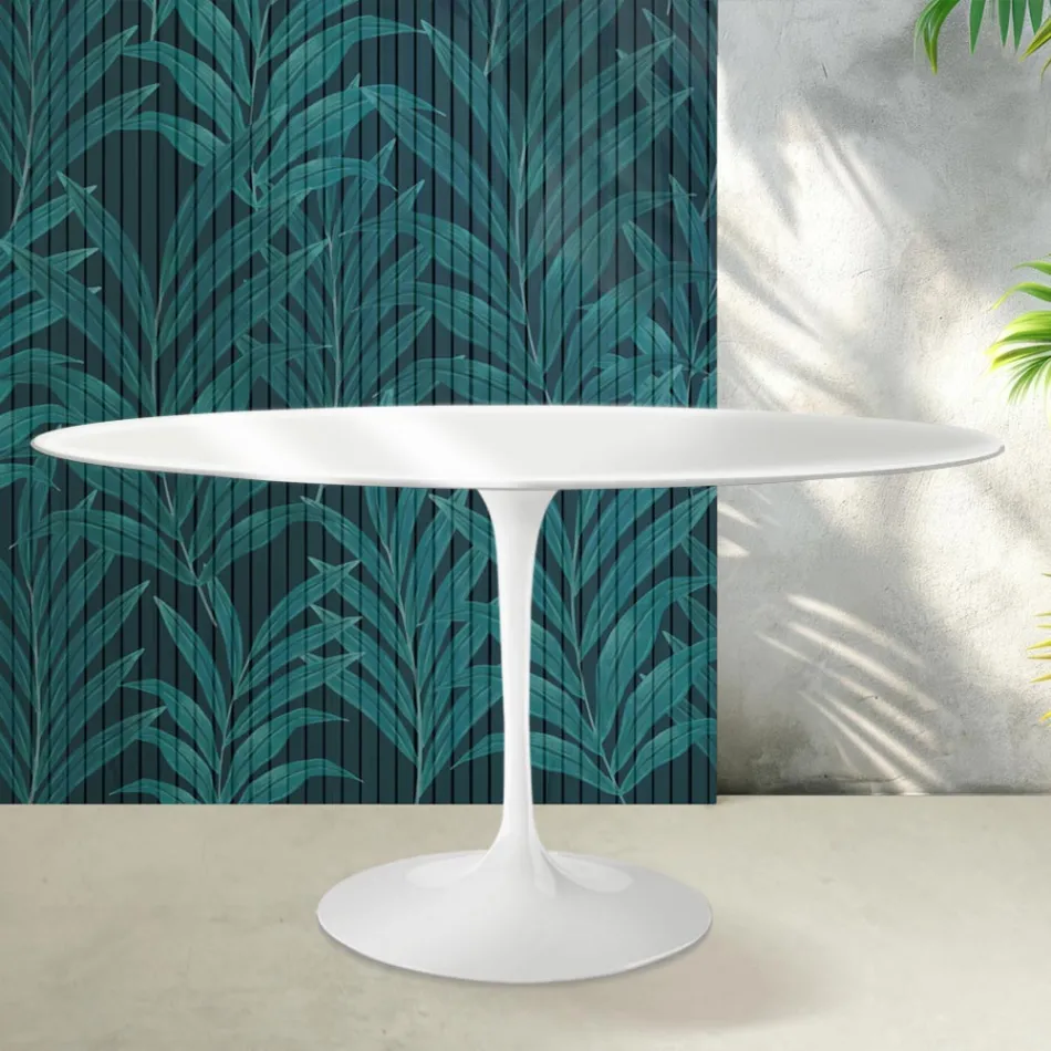 Saarinen Tulpentisch H 74 cm Rund in Florim Keramik Glänzend Weiß - Scharlachrot Viadurini
