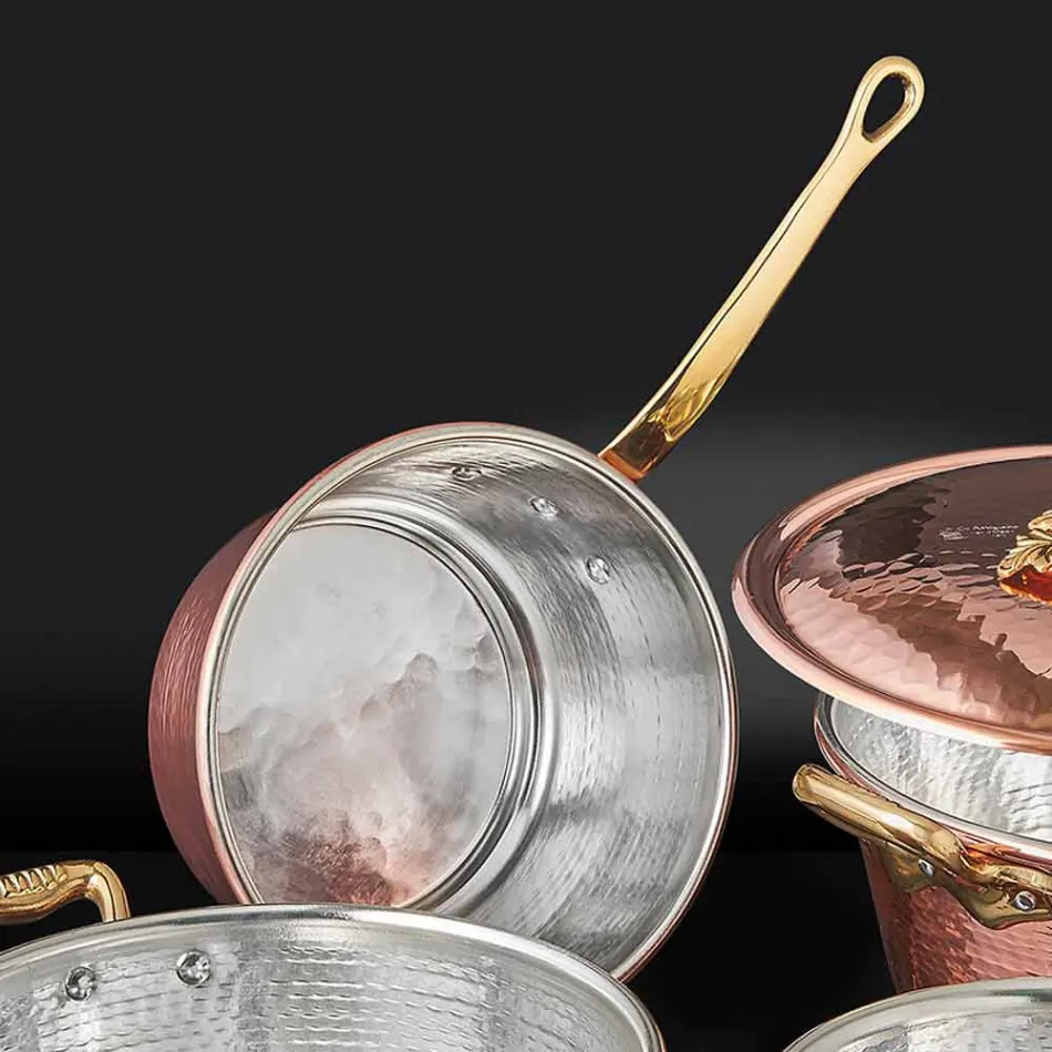 Konische handverzinnte Kupferpfanne und Griff Made in Italy 19 cm - Mariassunta Viadurini