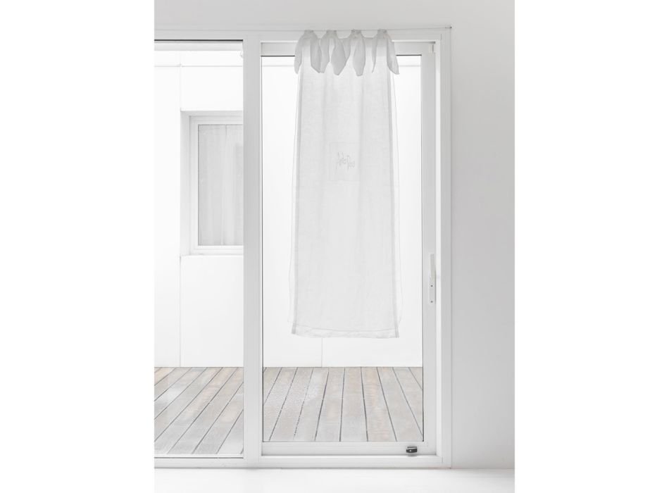 Glasvorhang mit Leinengaze und weißem Organza, elegantes Design – Tapioka Viadurini
