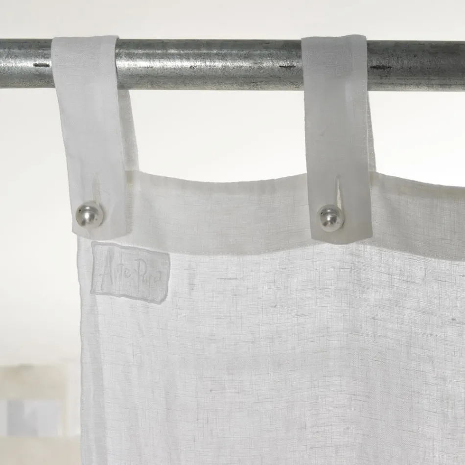 Vorhang aus weißem und hellem Leinen mit elegantem Spitzendesign in der Mitte – Geogeo Viadurini