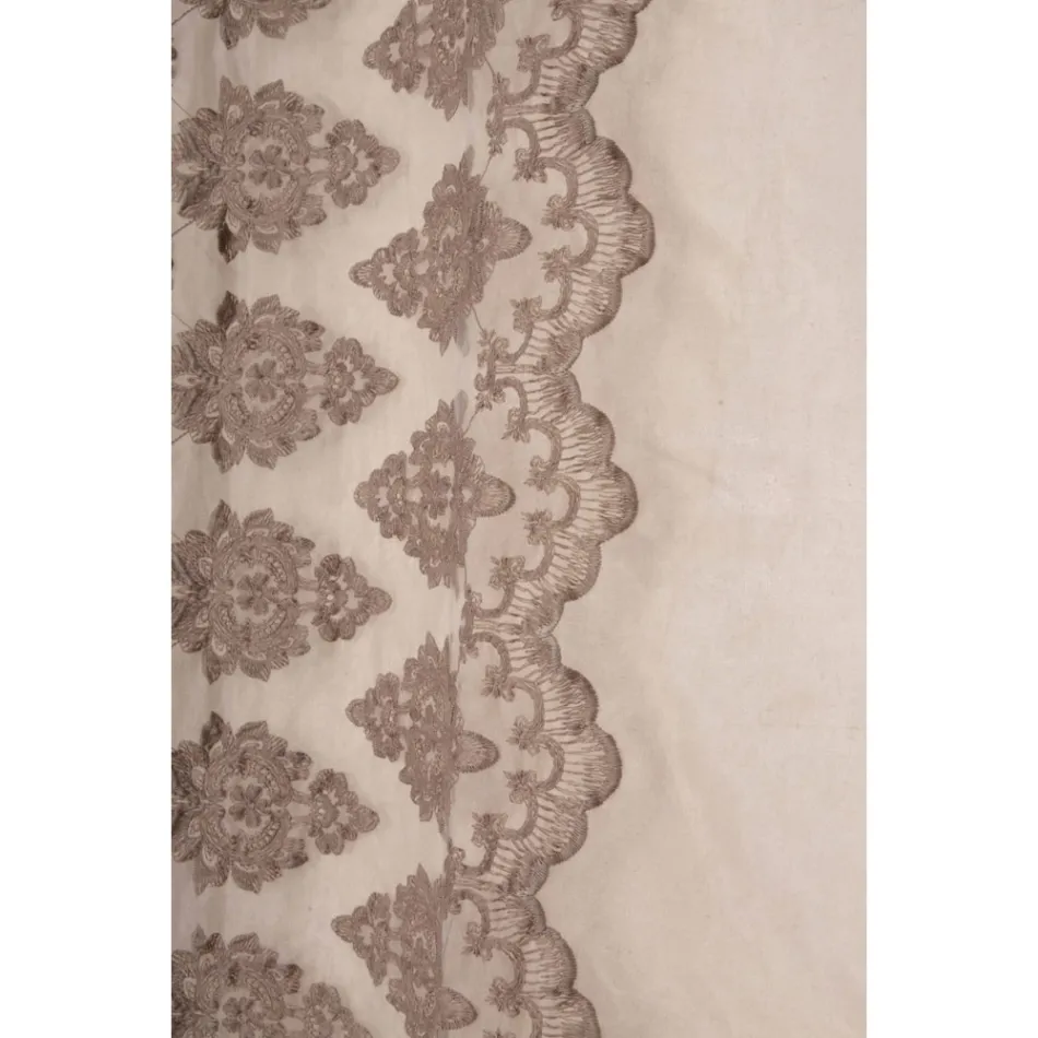 Leichter Leinenvorhang mit Organza und gotischer Stickerei im Luxuszentrum – Marinella Viadurini