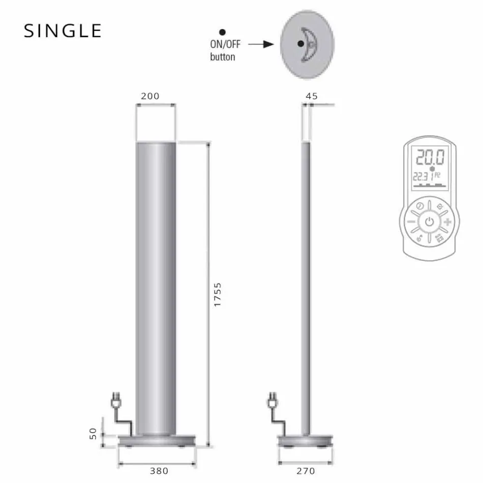 Elektrischer Bodenheizkörper mit einfacher oder doppelter LED-Ausführung bei 500 W - Stilus Viadurini