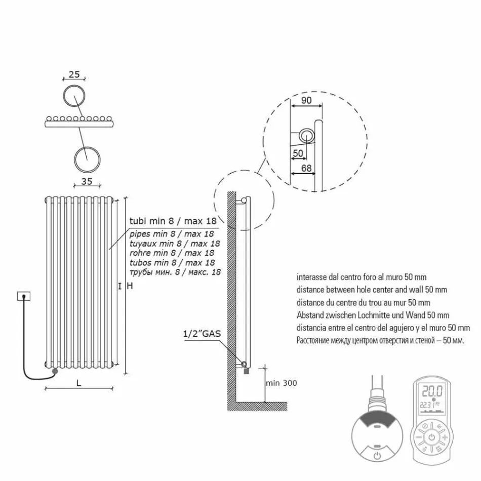 Elektrischer Wandheizkörper Modernes Design Vertikal 1000 Watt - Zigolo Viadurini